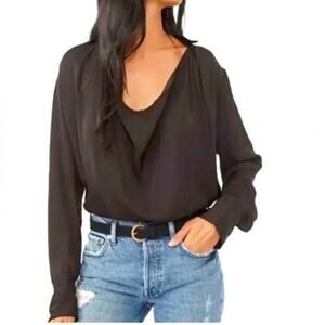 Free People Shine Bright Cowl Neck Blouse Midnight Brown Small